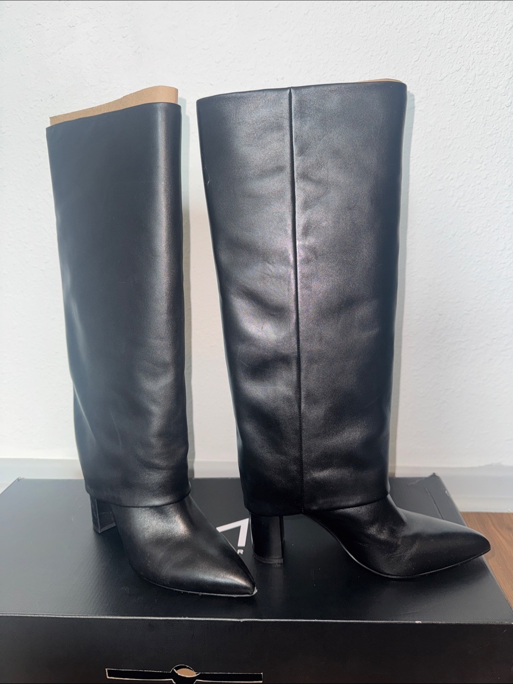 Marc Fischer Black Leather Over-the-Knee Pointed Toe Boots
